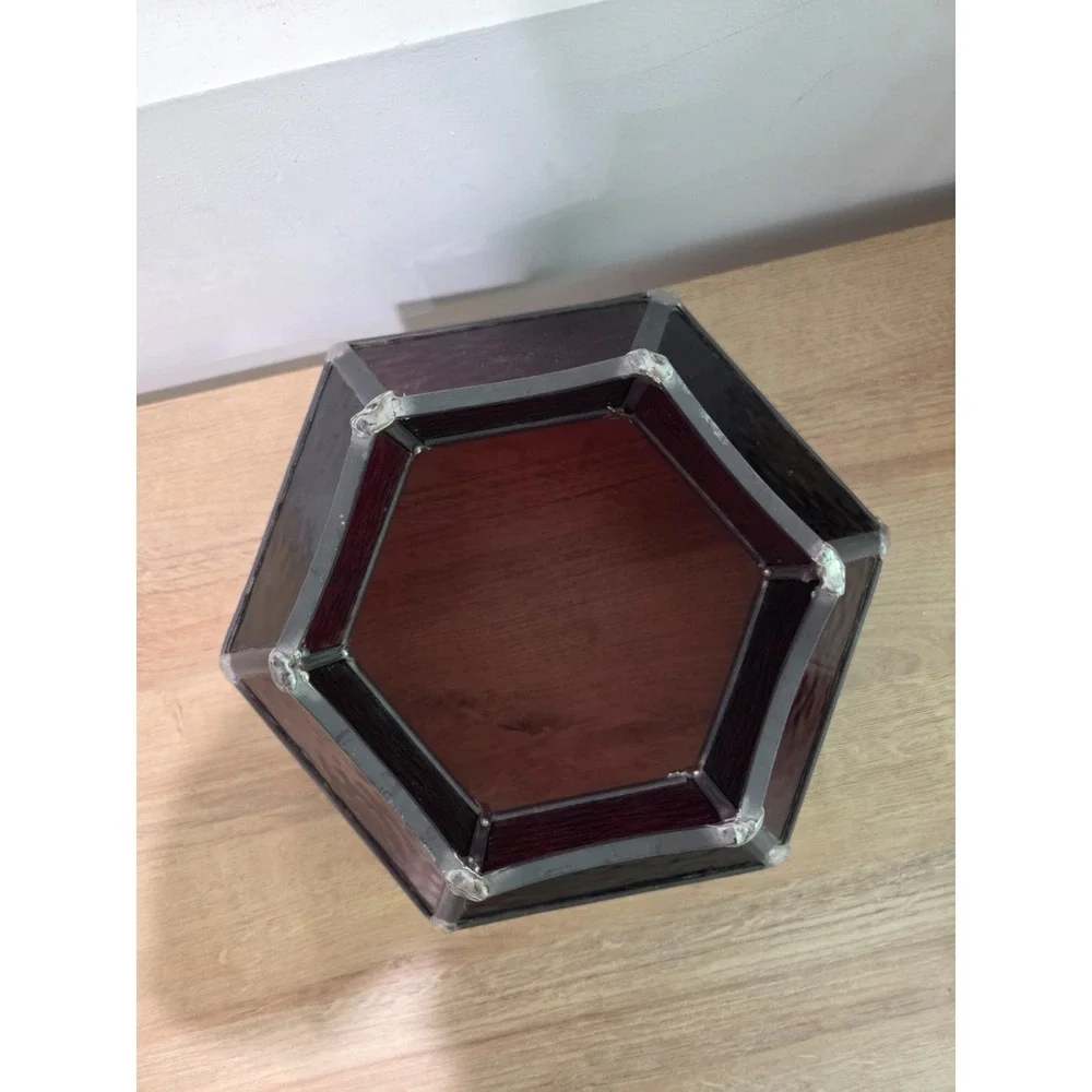 Vintage 60s 70s Midcentury Stained Glass Hanging Bar Lamp Shade Red Green 12''